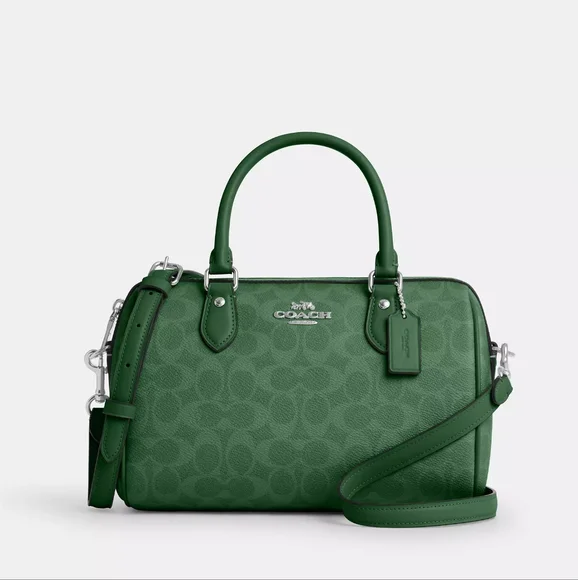 New! Rowan Satchel Bag In Signature Canvas In Silver/Bright Jade - Picture 1 of 6